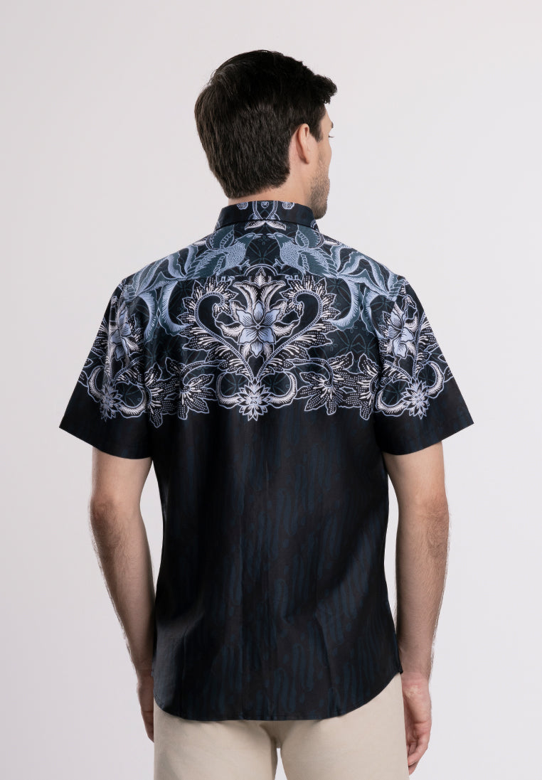 MOC - Kemeja Batik Pria Lengan Pendek Krathong - Black