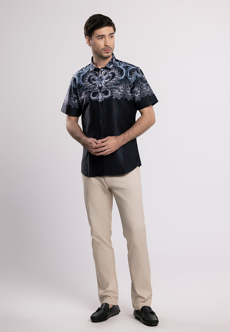 MOC - Kemeja Batik Pria Lengan Pendek Krathong - Black
