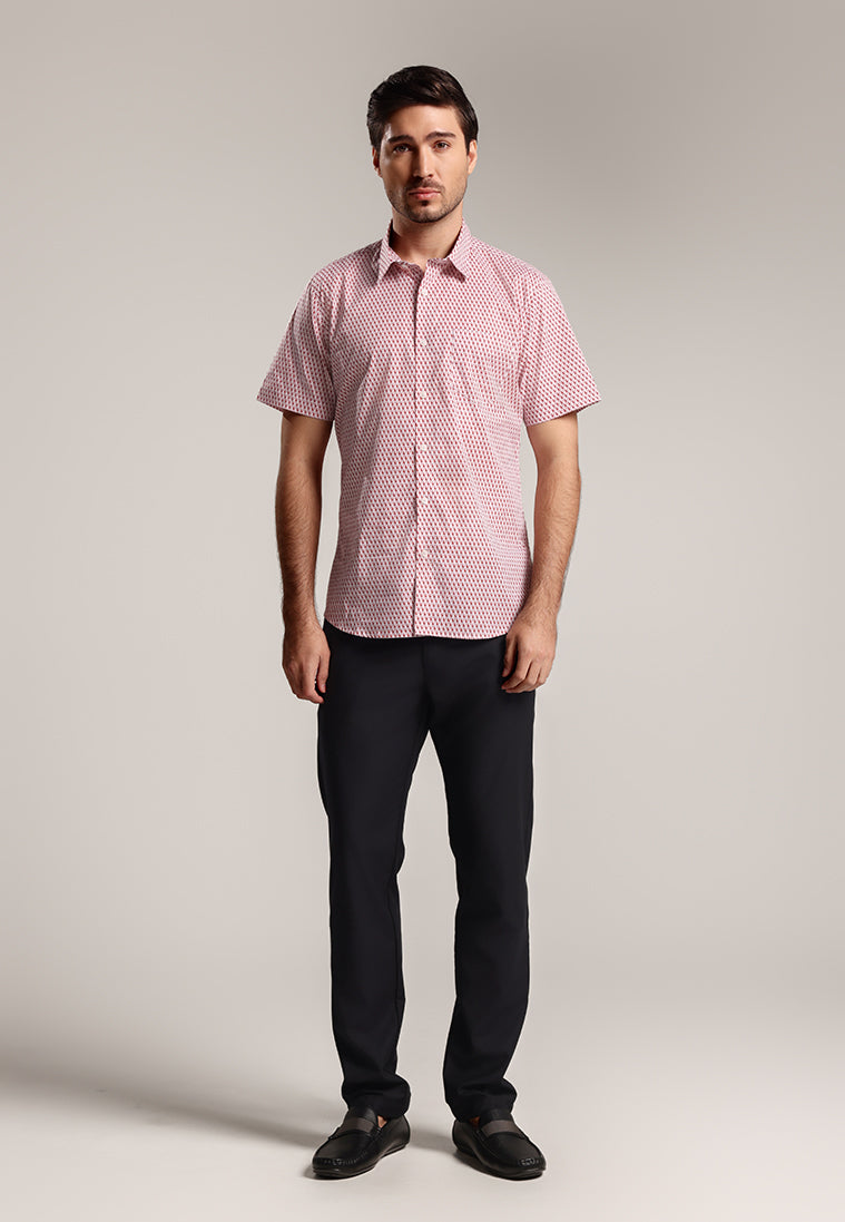 MOC - Kemeja Motif Lengan Pendek Pria Lorenzo - Light Pink