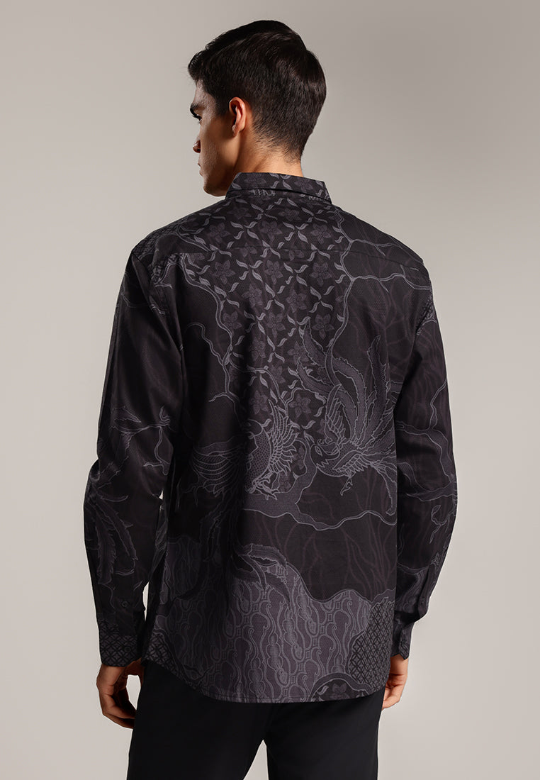 MOC - Kemeja Batik Pria Lengan Panjang Manhora - Black