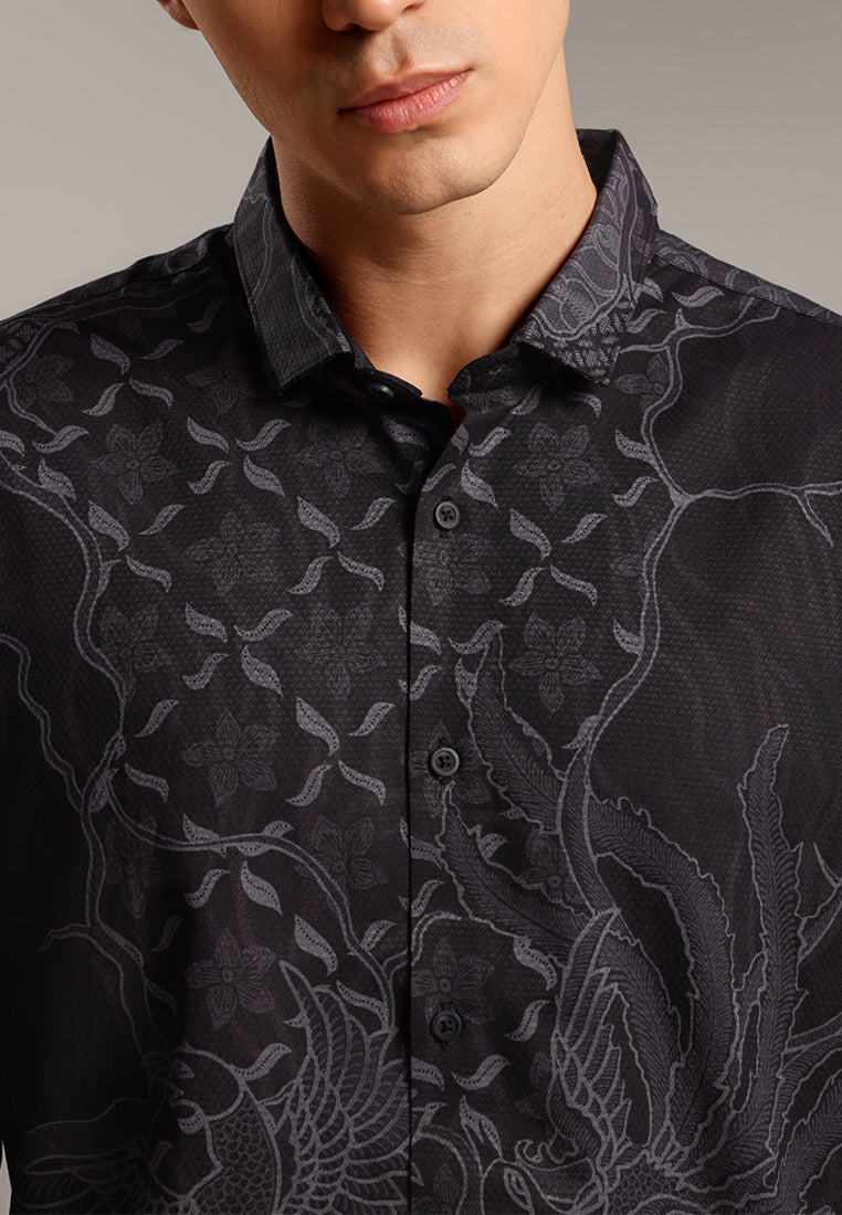 MOC - Kemeja Batik Pria Lengan Panjang Manhora - Black