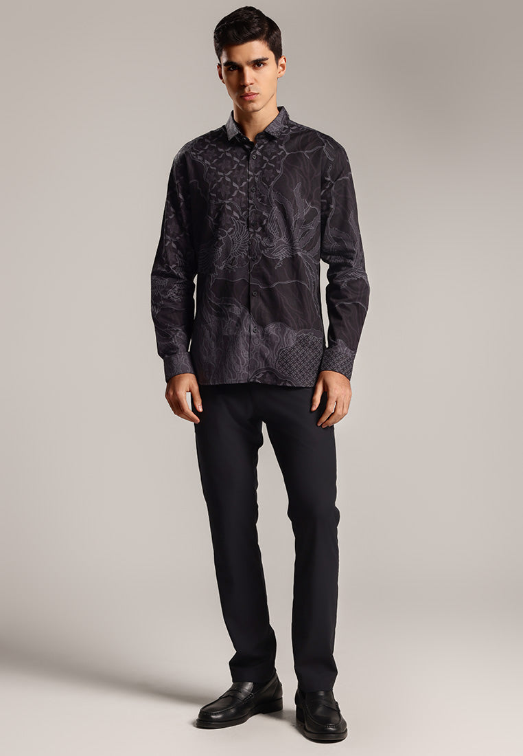MOC - Kemeja Batik Pria Lengan Panjang Manhora - Black