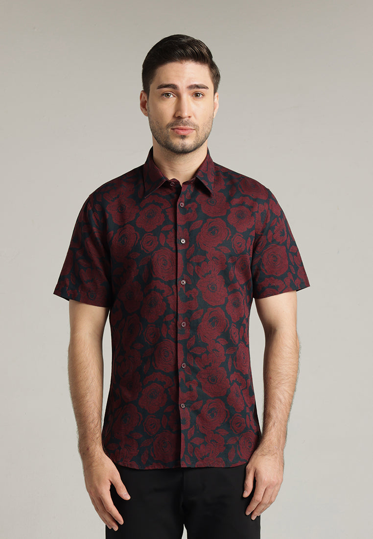 MOC - Kemeja Motif Pria Lengan Pendek Marco - Maroon