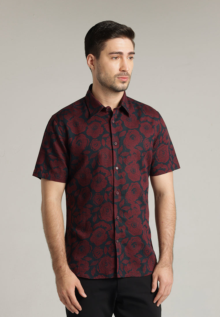 MOC - Kemeja Motif Pria Lengan Pendek Marco - Maroon