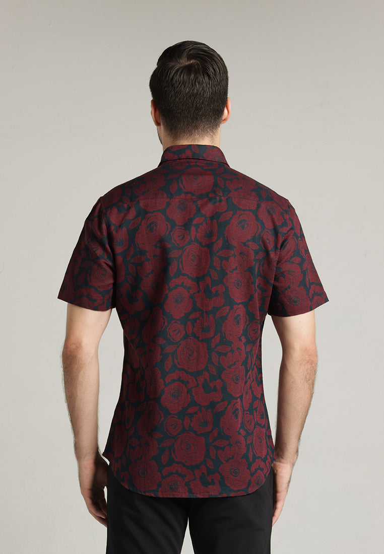 MOC - Kemeja Motif Pria Lengan Pendek Marco - Maroon