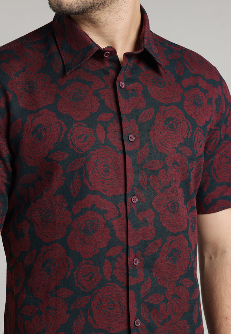 MOC - Kemeja Motif Pria Lengan Pendek Marco - Maroon