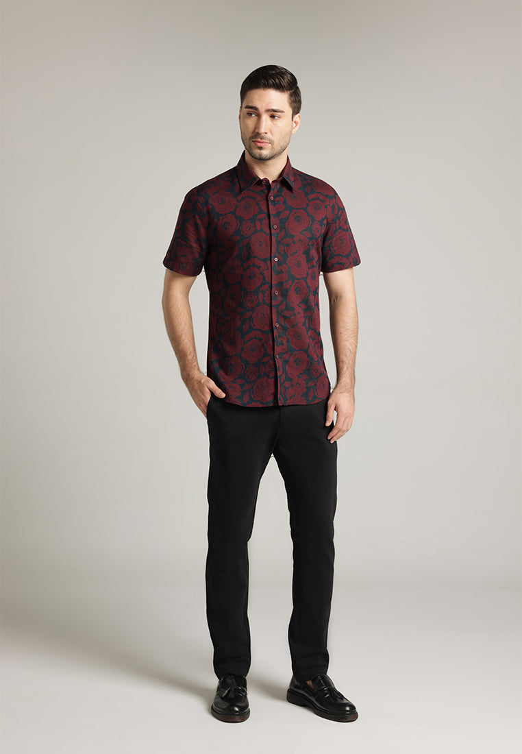 MOC - Kemeja Motif Pria Lengan Pendek Marco - Maroon