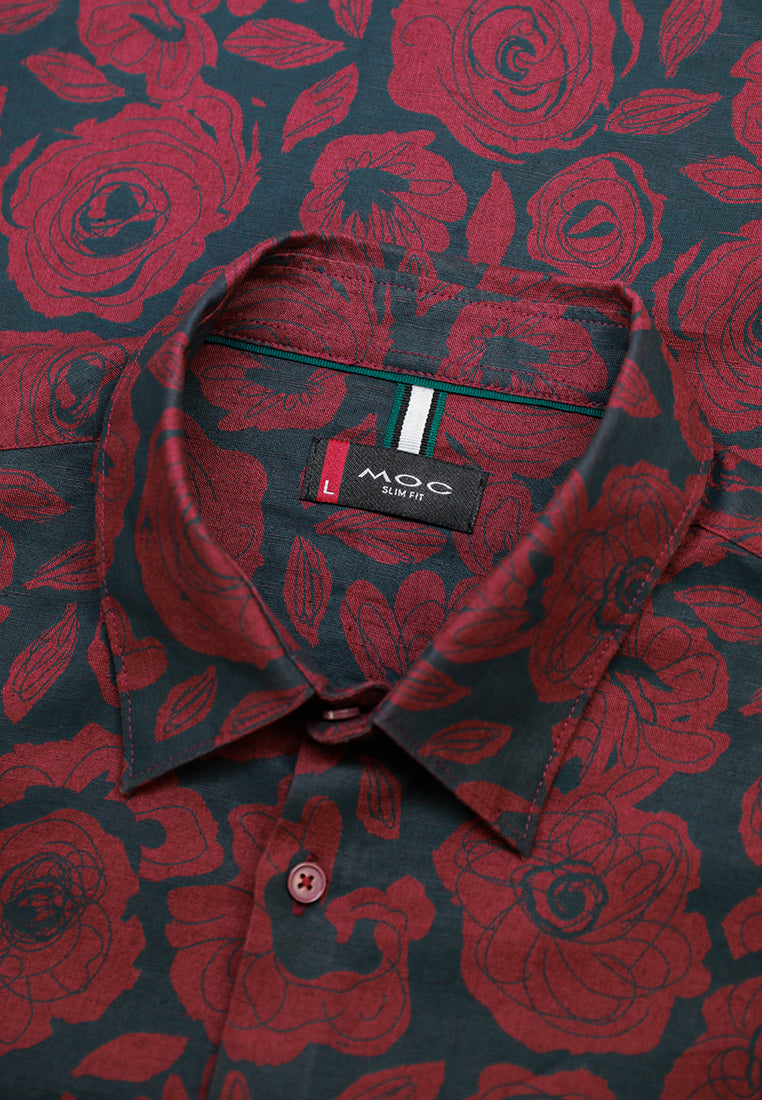 MOC - Kemeja Motif Pria Lengan Pendek Marco - Maroon