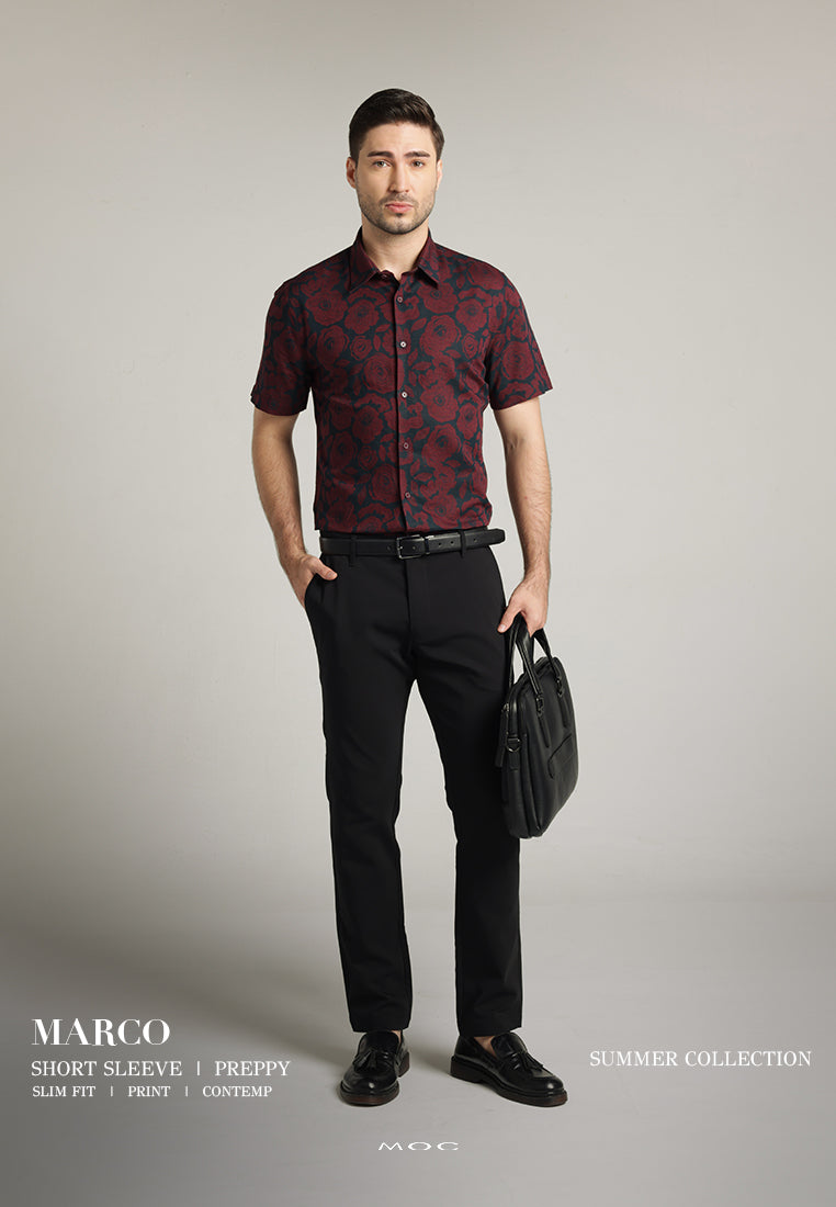 MOC - Kemeja Motif Pria Lengan Pendek Marco - Maroon