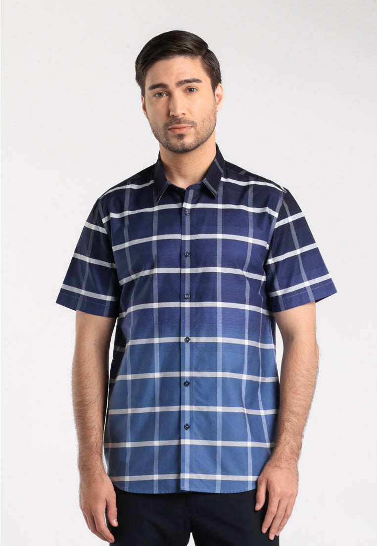 MOC - Kemeja Kotak-kotak Pria Lengan Pendek Neil - Navy