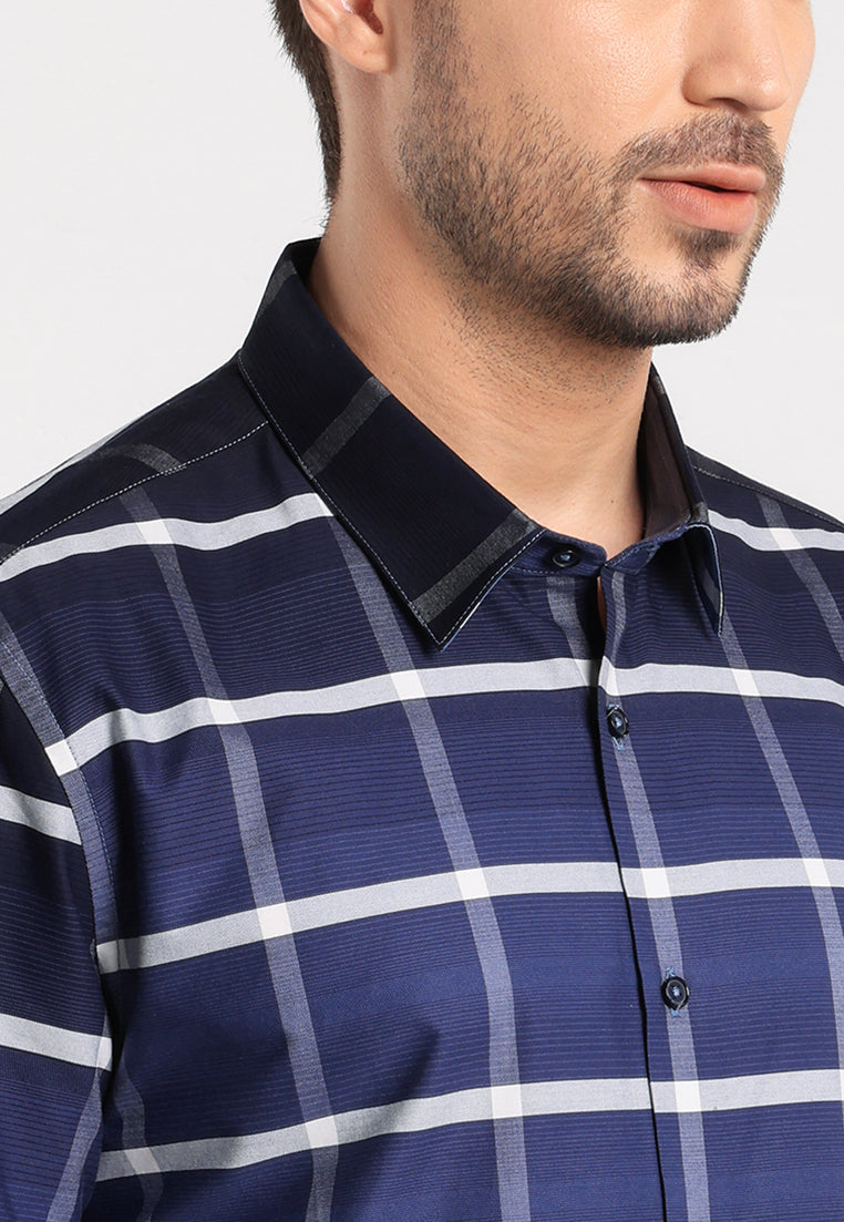 MOC - Kemeja Kotak-kotak Pria Lengan Pendek Neil - Navy