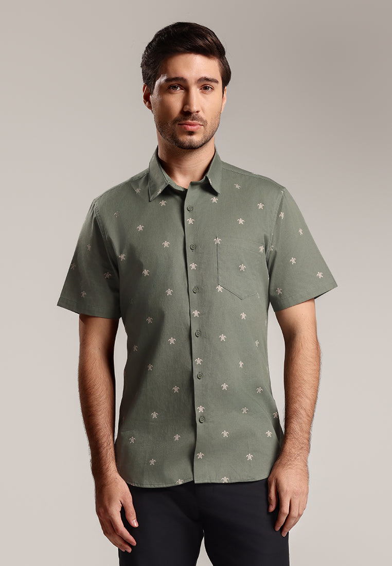 MOC - Kemeja Motif Lengan Pendek Pria Owen - Olive