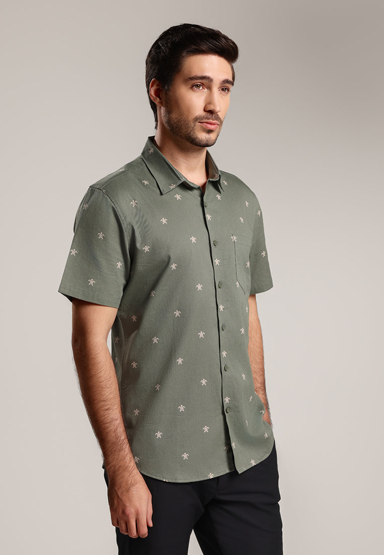 MOC - Kemeja Motif Lengan Pendek Pria Owen - Olive