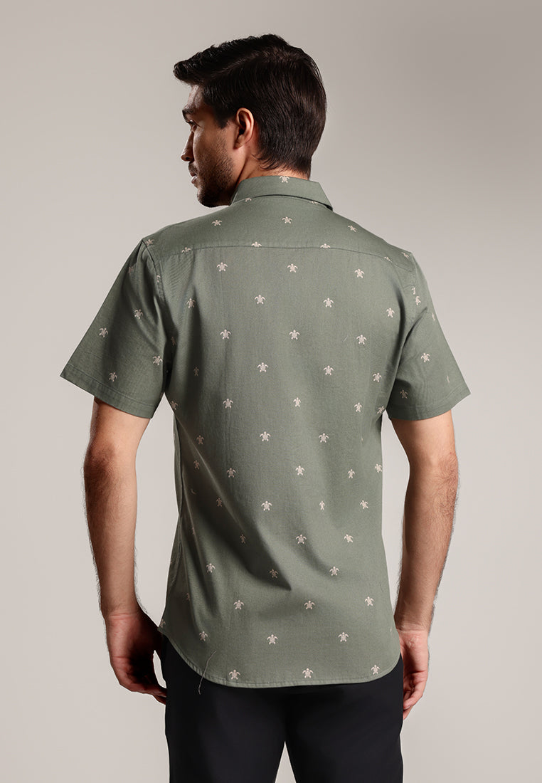 MOC - Kemeja Motif Lengan Pendek Pria Owen - Olive