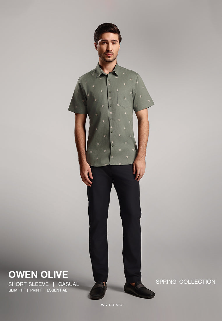 MOC - Kemeja Motif Lengan Pendek Pria Owen - Olive