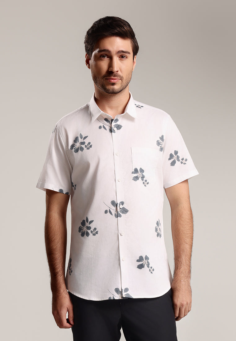 MOC - Kemeja Motif Lengan Pendek Pria Owen - White