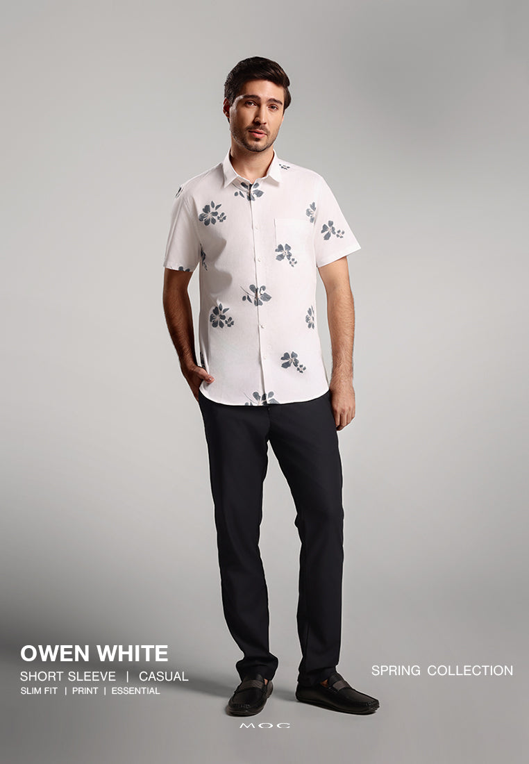 MOC - Kemeja Motif Lengan Pendek Pria Owen - White