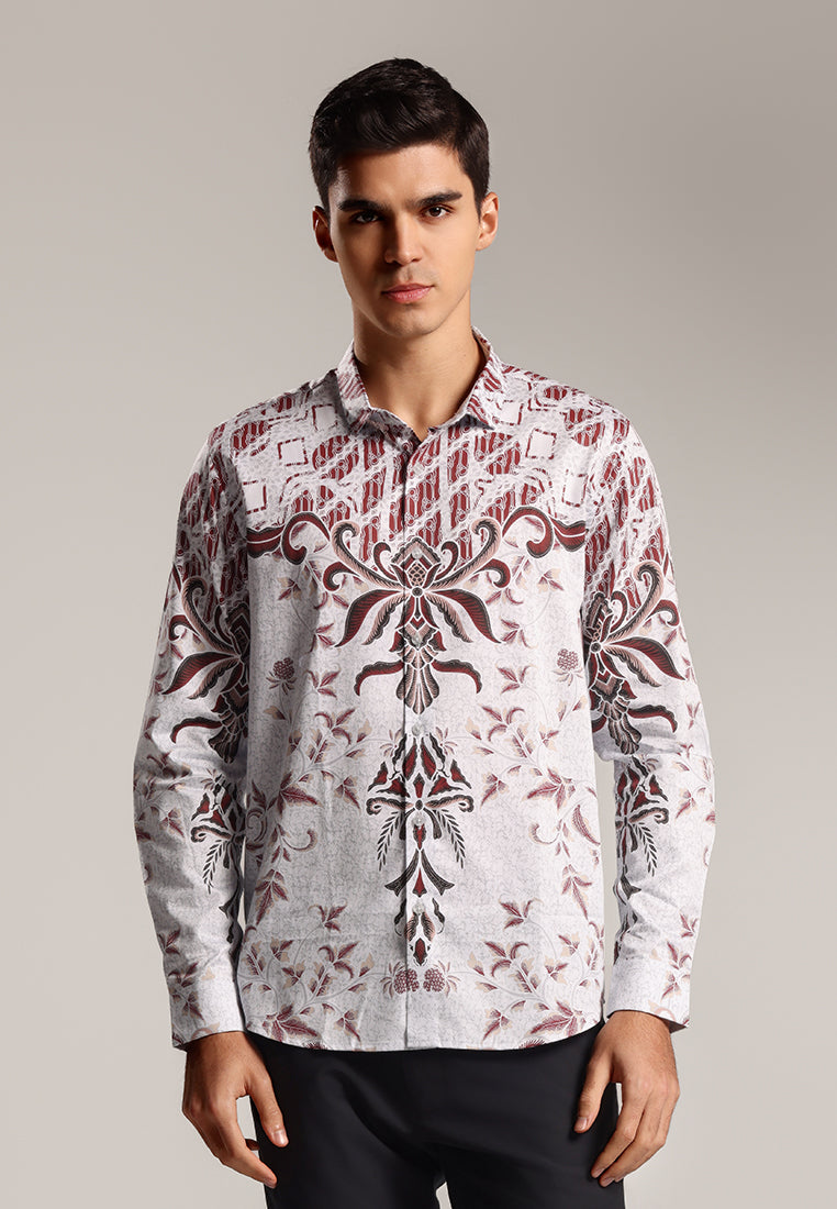 MOC - Kemeja Batik Pria Lengan Panjang Pattani - White