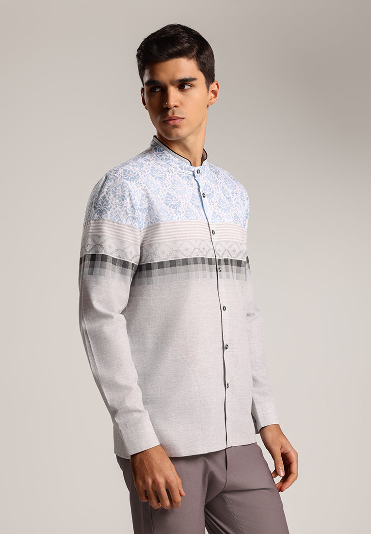 MOC Kemeja Koko Lengan Panjang Pria Quba - Grey