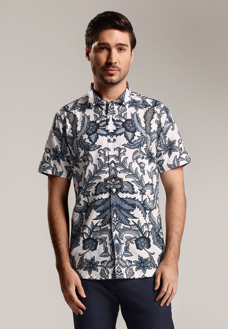 MOC - Kemeja Batik Pria Lengan Pendek Ragbani 1 - White