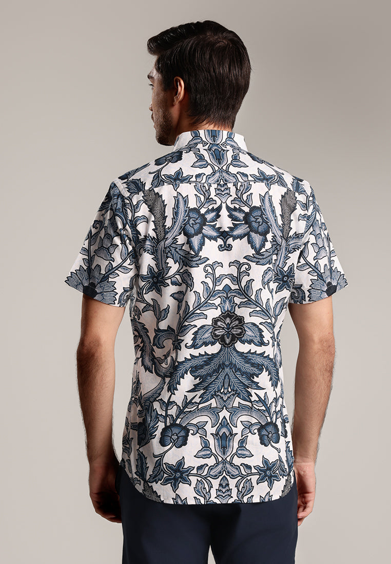 MOC - Kemeja Batik Pria Lengan Pendek Ragbani 1 - White