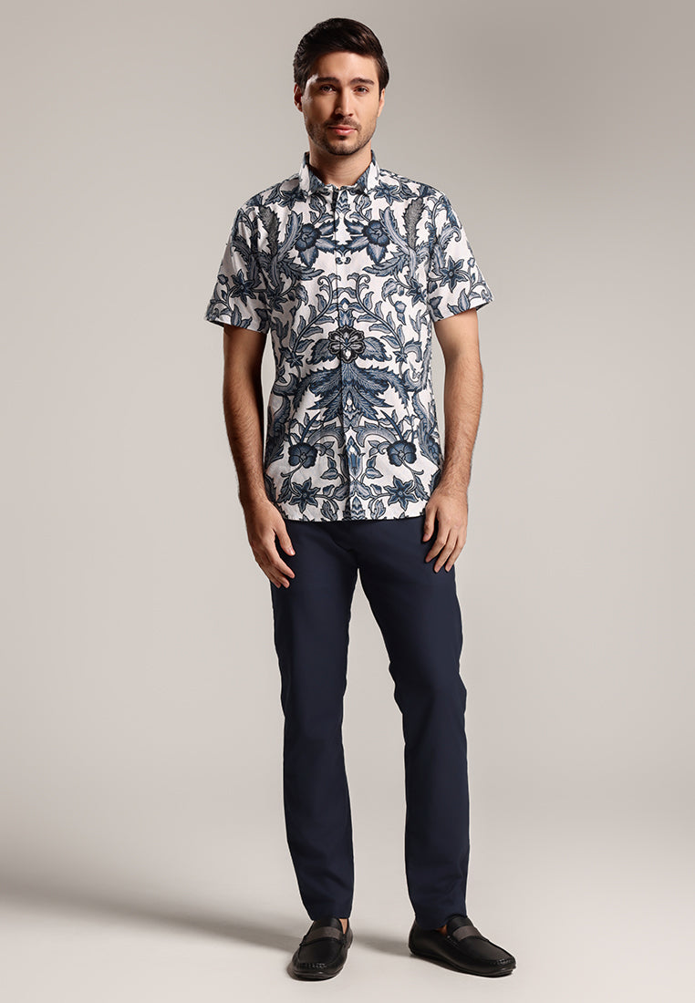 MOC - Kemeja Batik Pria Lengan Pendek Ragbani 1 - White