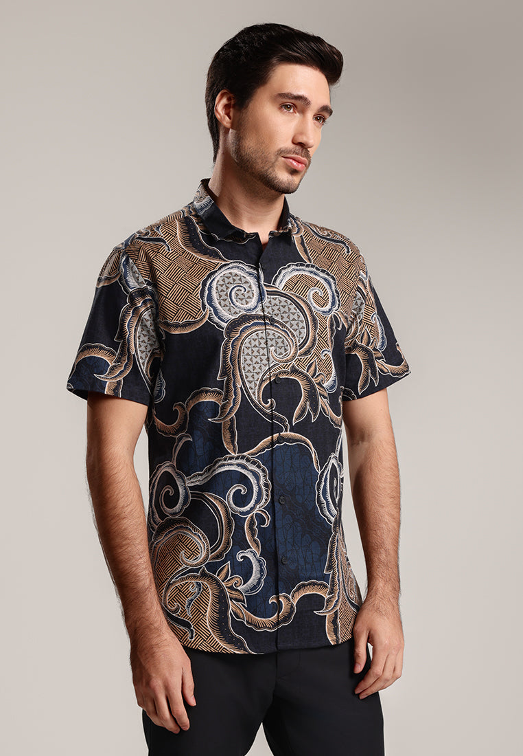 MOC - Kemeja Batik Pria Lengan Pendek Ragbani 4 - Black