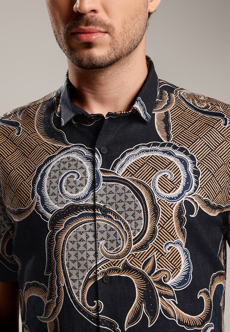 MOC - Kemeja Batik Pria Lengan Pendek Ragbani 4 - Black