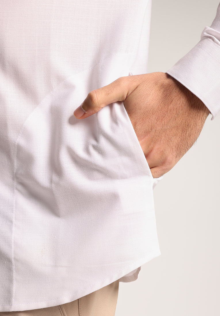 MOC - Kemeja Koko Lengan Panjang Pria Shaokan - White
