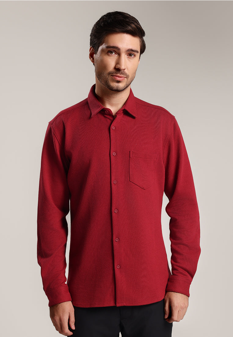 MOC - Kemeja Polos Pria Lengan Panjang Skye - Maroon
