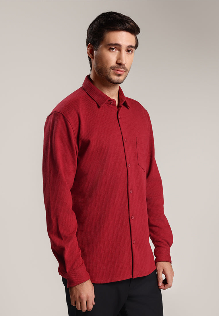 MOC - Kemeja Polos Pria Lengan Panjang Skye - Maroon
