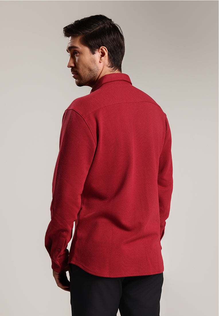 MOC - Kemeja Polos Pria Lengan Panjang Skye - Maroon