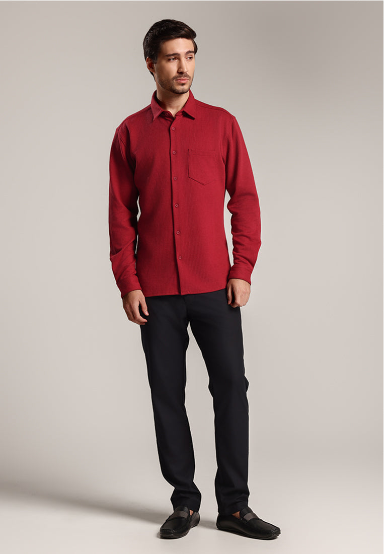 MOC - Kemeja Polos Pria Lengan Panjang Skye - Maroon