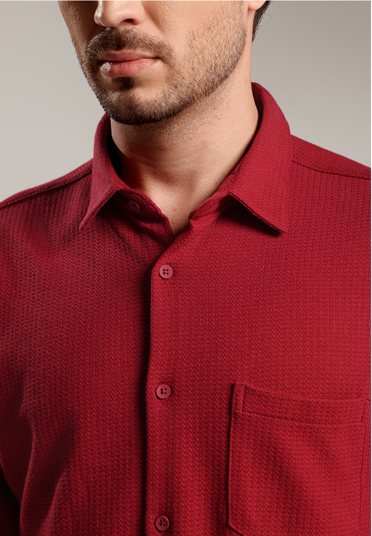 MOC - Kemeja Polos Pria Lengan Panjang Skye - Maroon