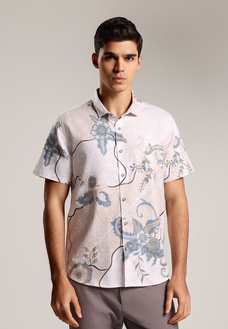 MOC - Kemeja Batik Pria Lengan Pendek Songkran - Beige