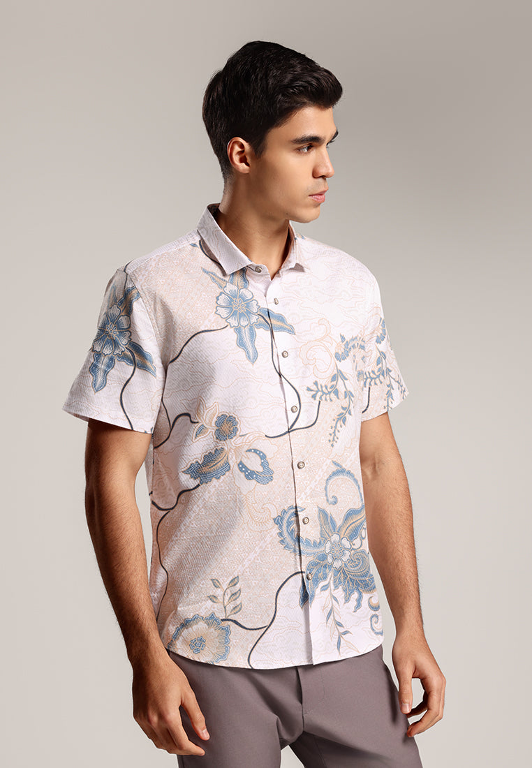 MOC - Kemeja Batik Pria Lengan Pendek Songkran - Beige