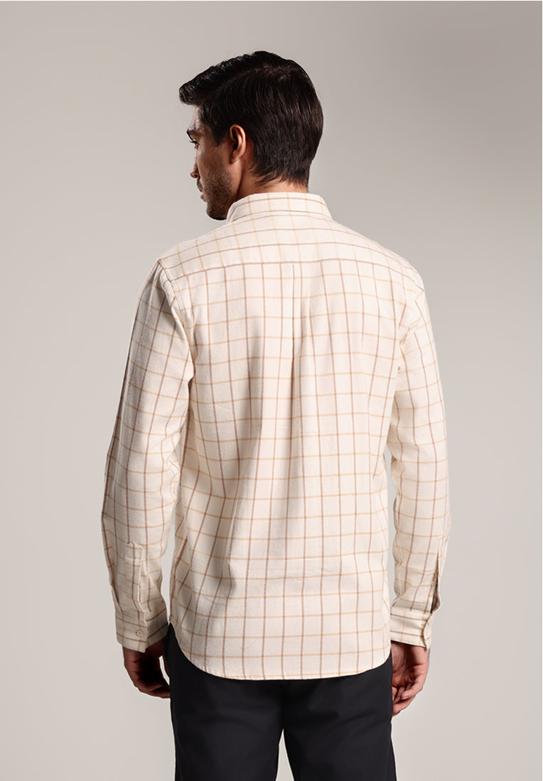 MOC - Kemeja Kotak-kotak Pria Lengan Panjang Spencer - Light Beige