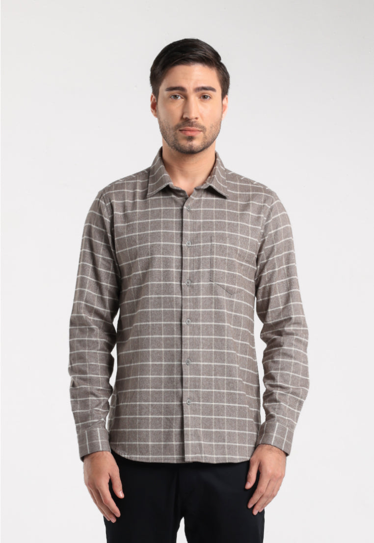 MOC - Kemeja Kotak-kotak Pria Lengan Panjang Spencer - Olive