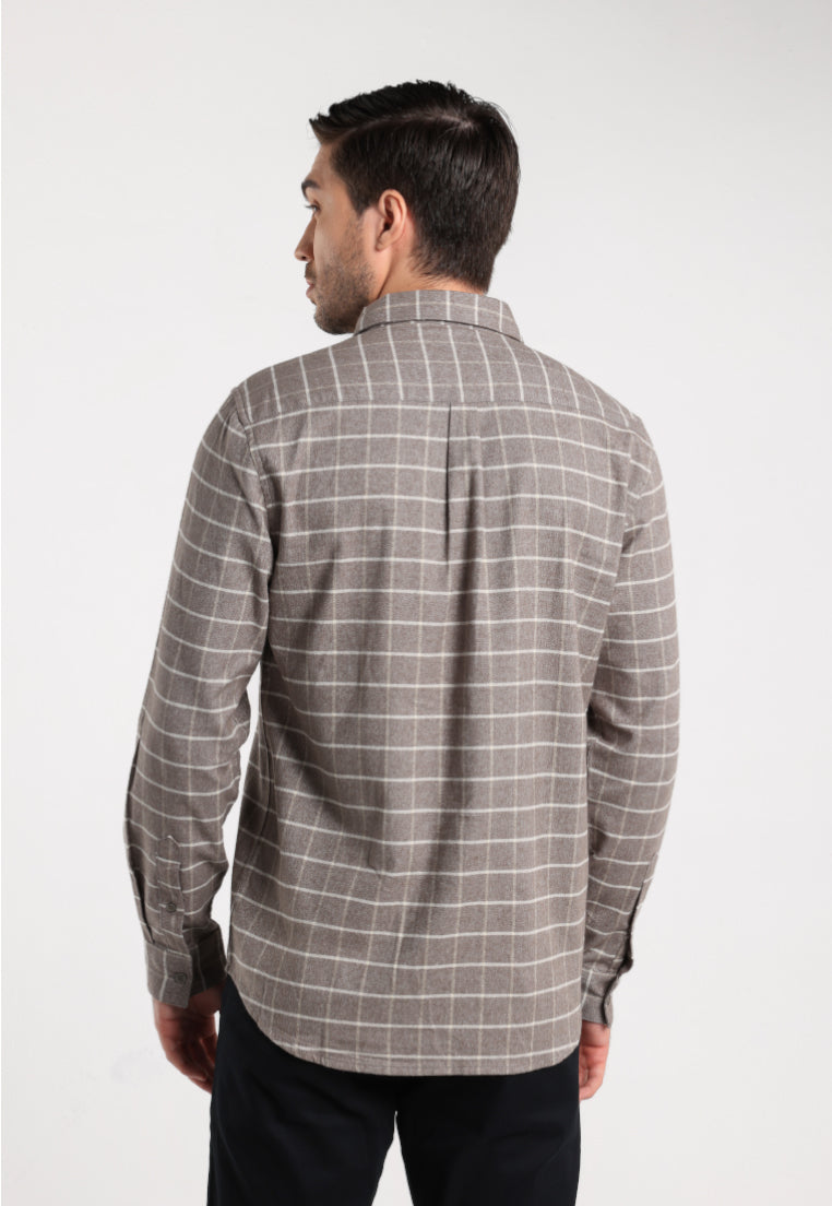 MOC - Kemeja Kotak-kotak Pria Lengan Panjang Spencer - Olive