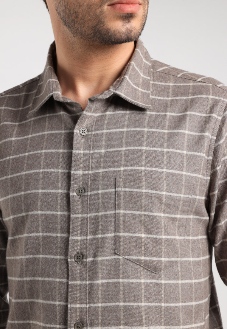 MOC - Kemeja Kotak-kotak Pria Lengan Panjang Spencer - Olive