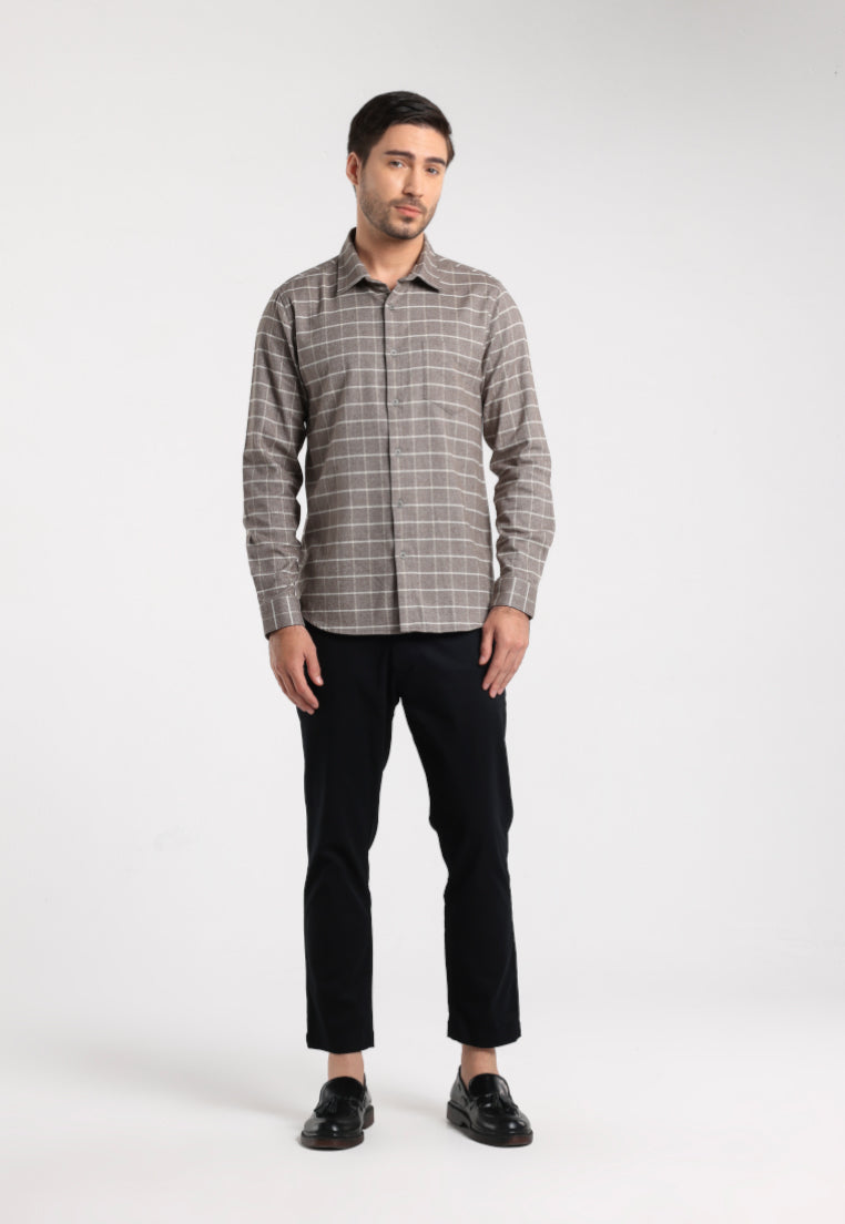 MOC - Kemeja Kotak-kotak Pria Lengan Panjang Spencer - Olive