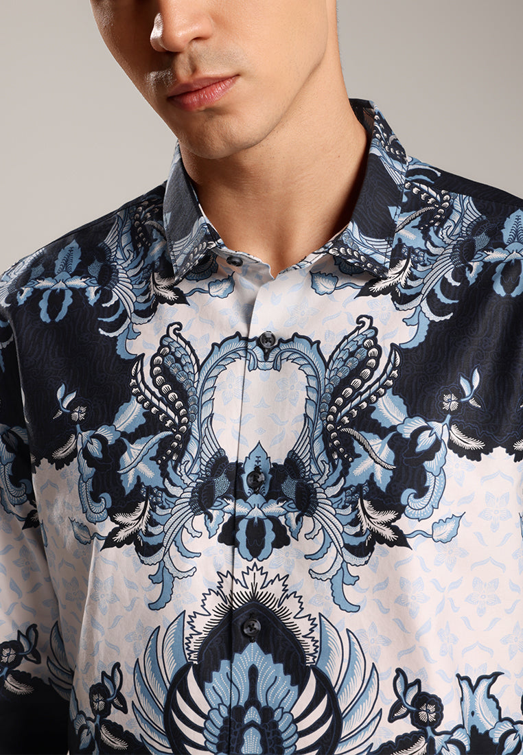 MOC - Kemeja Batik Pria Lengan Panjang Suvarna - White