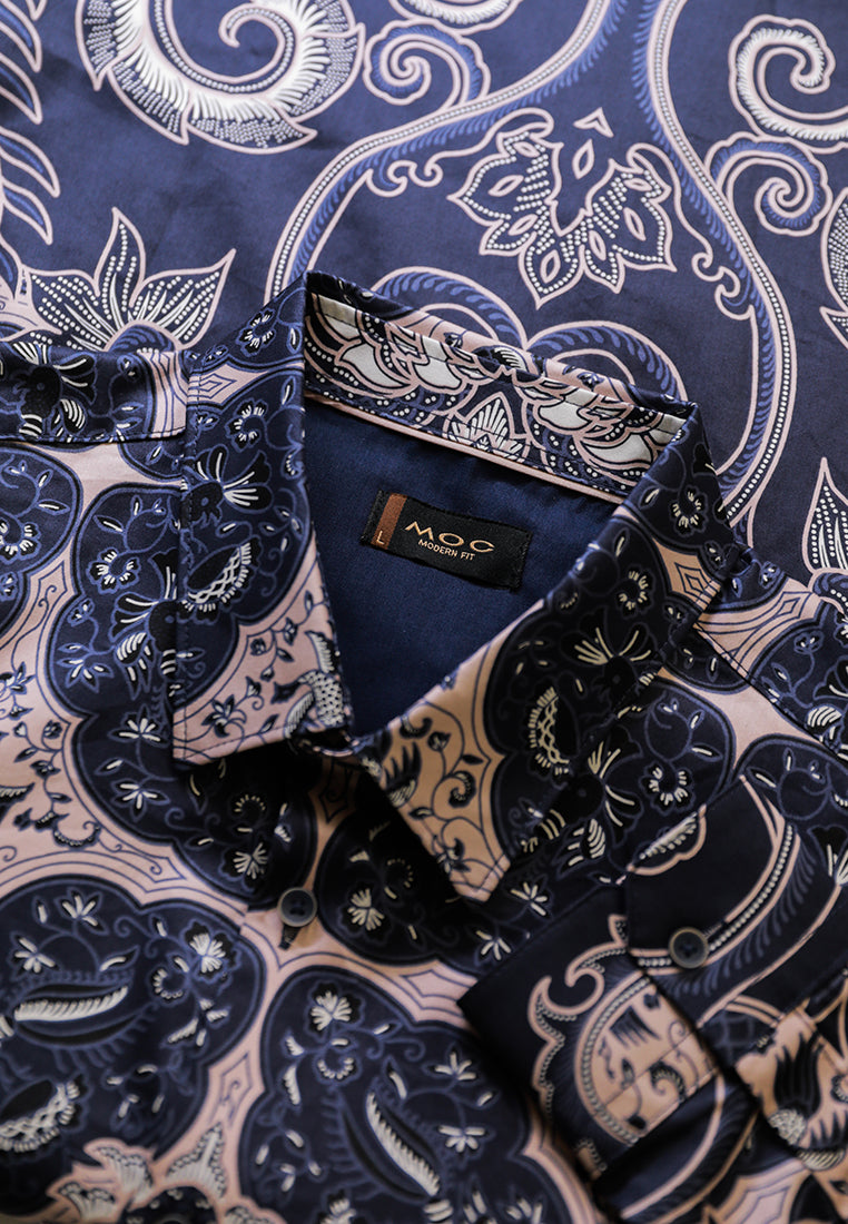 MOC - Kemeja Batik Pria Lengan Panjang Thammarat - Black