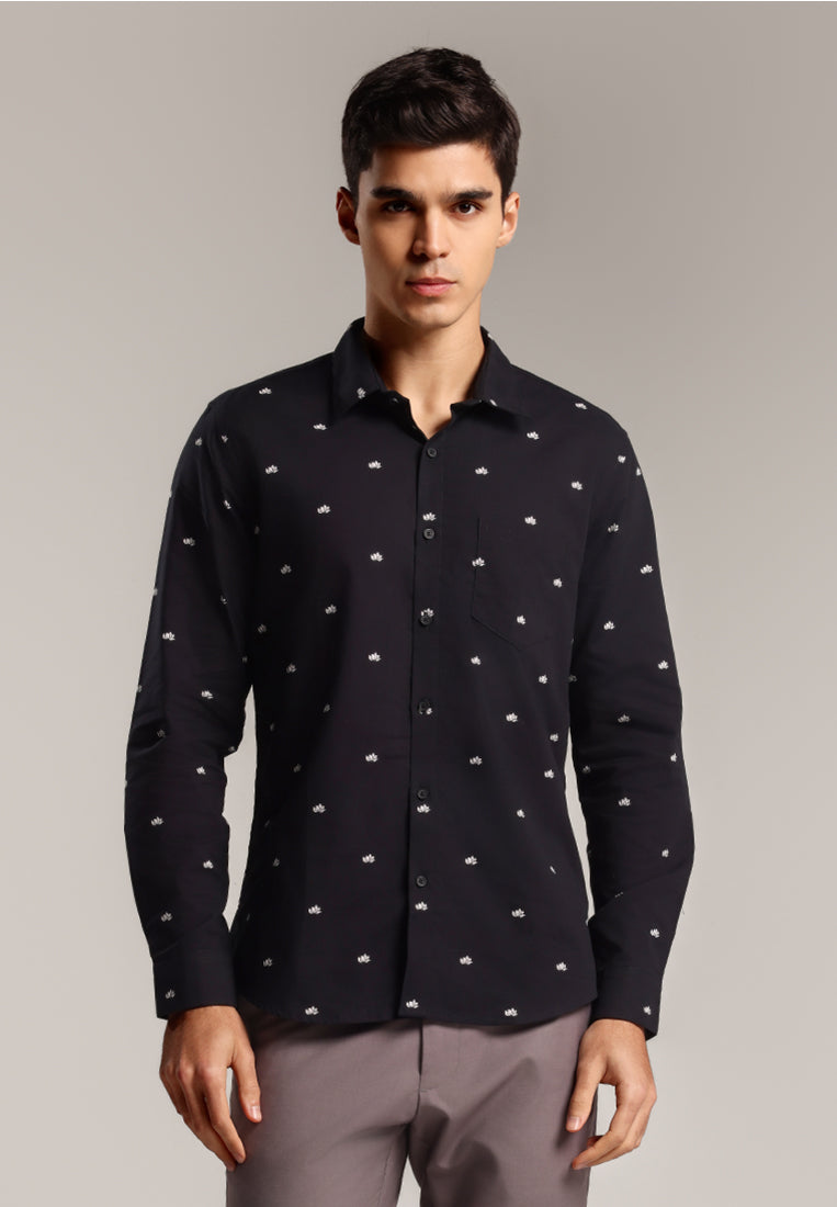 MOC - Kemeja Motif Lengan Panjang Pria Tyler - Black