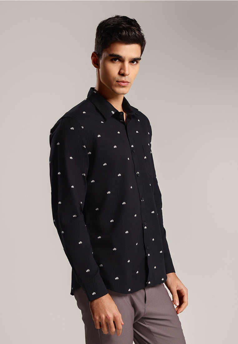 MOC - Kemeja Motif Lengan Panjang Pria Tyler - Black