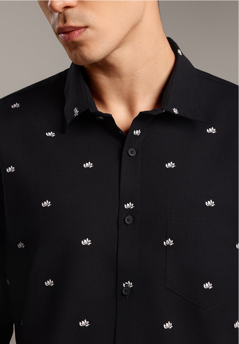 MOC - Kemeja Motif Lengan Panjang Pria Tyler - Black