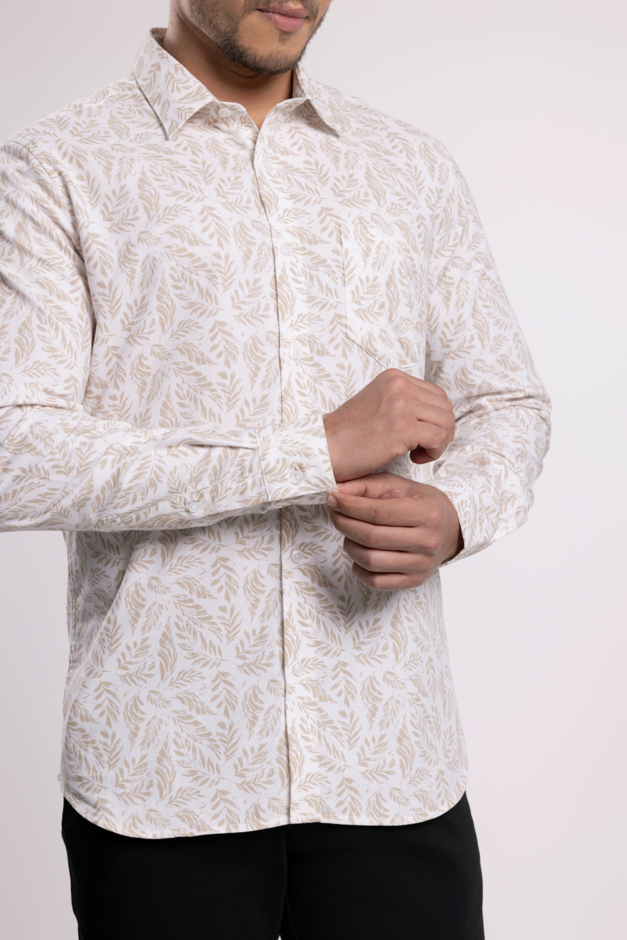 MOC - Kemeja Motif Lengan Panjang Pria Tyler - Khaki