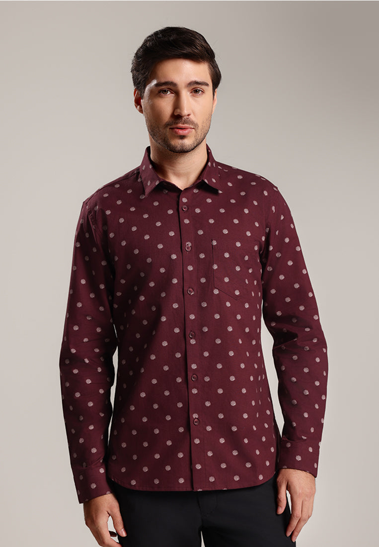 MOC - Kemeja Motif Lengan Panjang Pria Tyler - Maroon