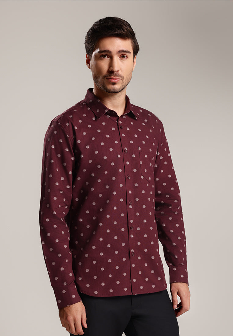 MOC - Kemeja Motif Lengan Panjang Pria Tyler - Maroon