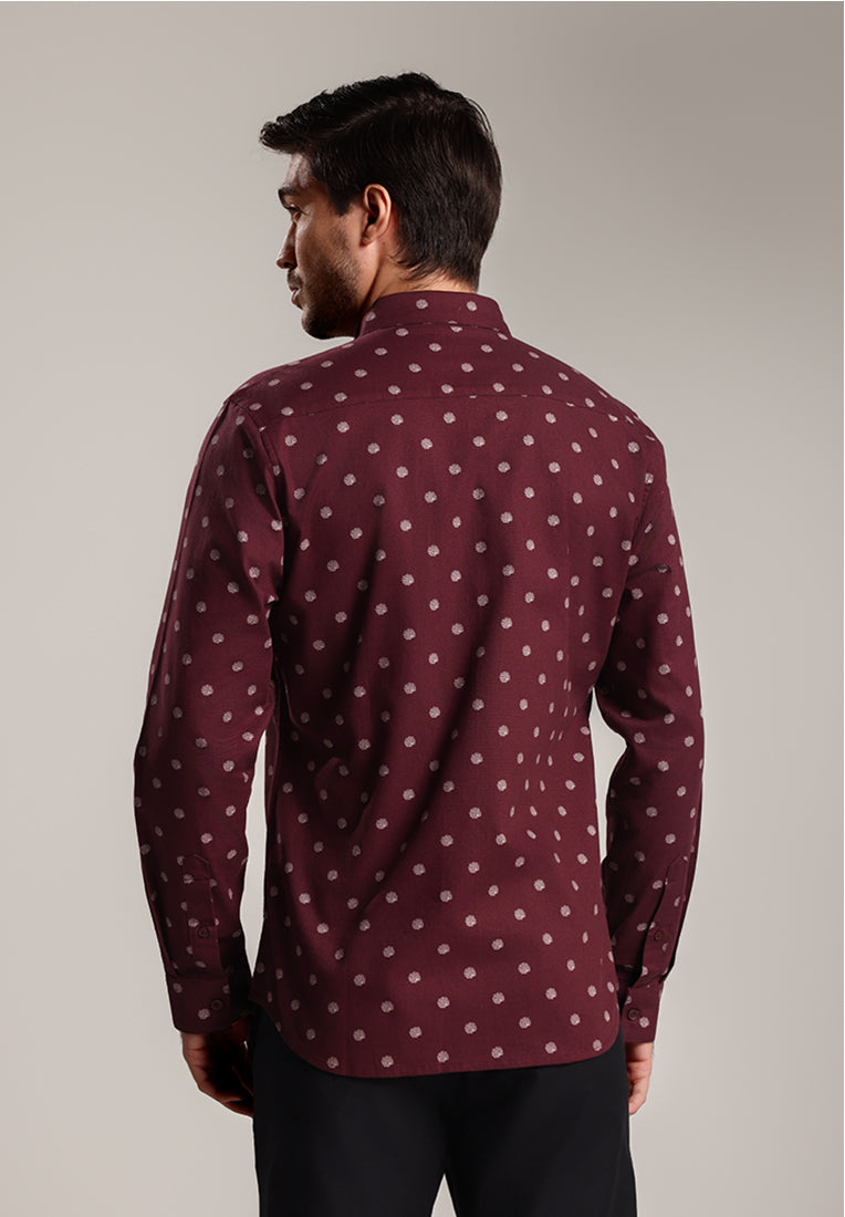 MOC - Kemeja Motif Lengan Panjang Pria Tyler - Maroon